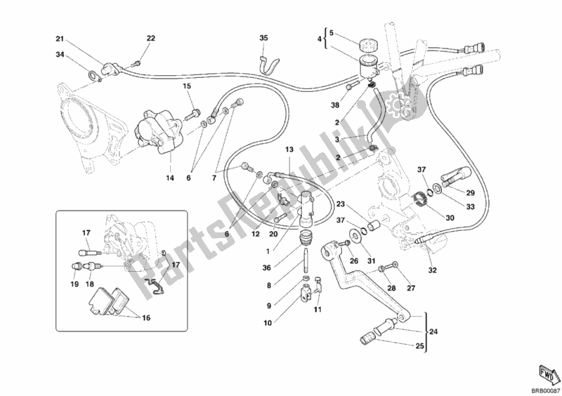 Alle onderdelen voor de Achter Remsysteem van de Ducati Multistrada 1100 S USA 2008